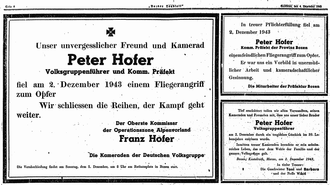 German obituary in 1943