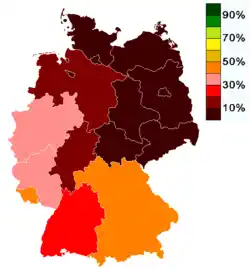 Percent of Catholics in Germany by region
