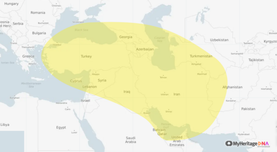 West Asian ethnicity map (MyHeritage)