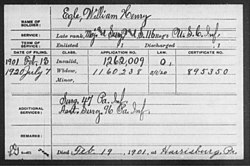 U.S. Civil War Pension card for William Henry Egle, who served as a surgeon for the 116th U.S. Colored Troops and and assistant surgeon for the 96th Pennsylvania Infantry.