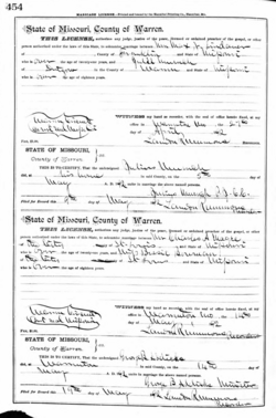 Marriage certificate of Max N. Lindauer and Julia Muench. May 5, 1892.