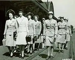 Newly arrived Women's Army Auxiliary Corps recruits, at Fort Des Moines, Iowa, 1942.