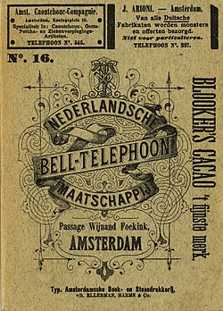 Front cover of the telephone directory of the Dutch Bell Telephone Company (NBTM) from 1891.