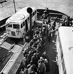 "White Bus" on its way to Sweden via ferry-boat.