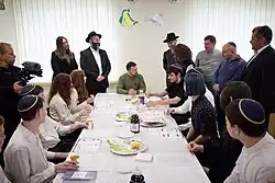 Picture of the President of Ukraine Volodymyr Zelensky with the Jewish community members