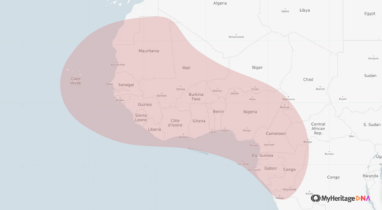 West African ethnicity map (MyHeritage)