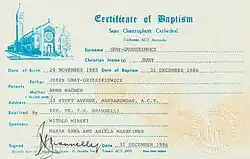 Baptism Certificate of Jerzy Gray-Grzeszkiewicz
