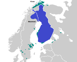 Map of the areas where the Finnish language is spoken.