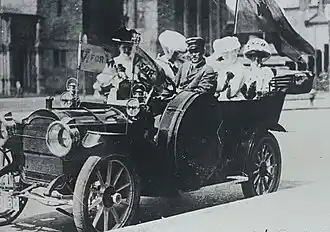 women in a car in boston in 1910