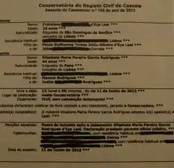 A civil marriage record from Portugal