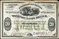 Métis scrip issued for the purchase of dominion lands