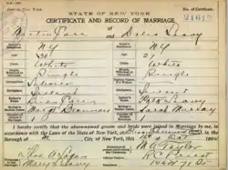 Martin Carr (1866-1956) and Delia Leary (1878-1933) marriage certificate