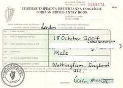 Present-day Foreign Births Registration Certificate.