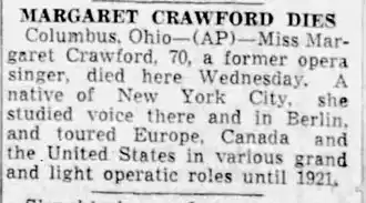 Margaret Crawford obituary in Columbus, Ohio