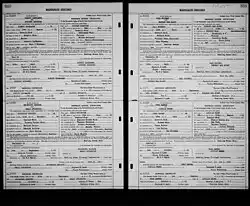 Marriage record of Lucy H. Brown and Fred Hannah. October 1, 1943 in Wood County, Ohio, United States.